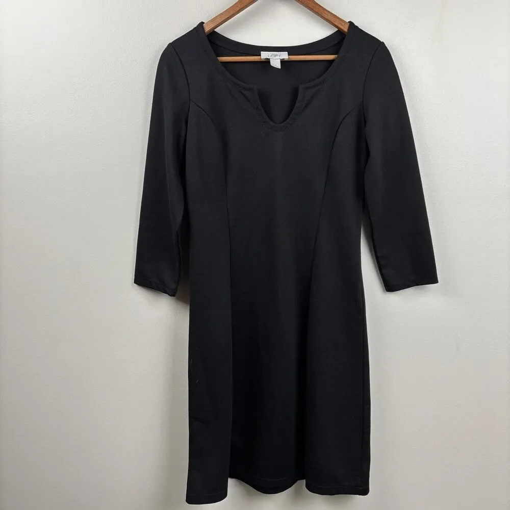 Ann Taylor LOFT Open Neck Basic Black Dress Size 4 Long Sleeve work Core